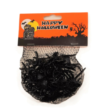 Halloween fekete pók dísz, 12 db 