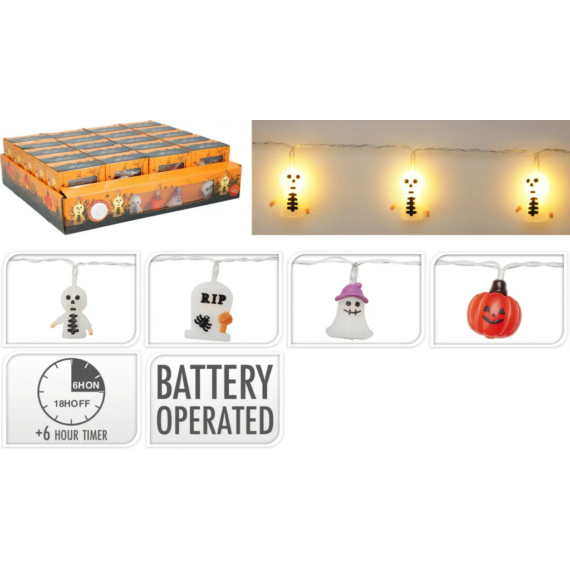 Halloween LED-es gyertyafüzér, többféle