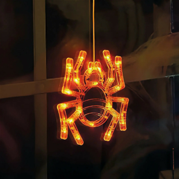 Halloween-i világító dekoráció - pók - tapadókorongos - 12 LED 