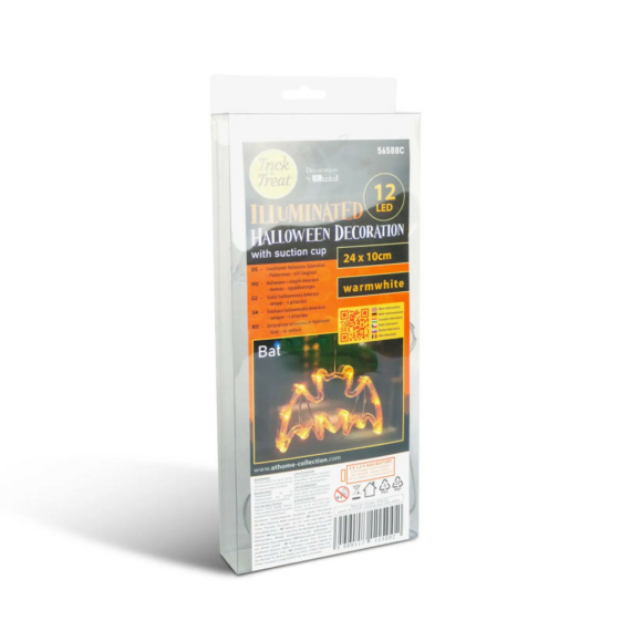 Halloween-i világító dekoráció - denevér - tapadókorongos - 12 LED 