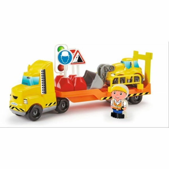 Abrick: Munkagépet szállító kamion játékszett - 32 cm