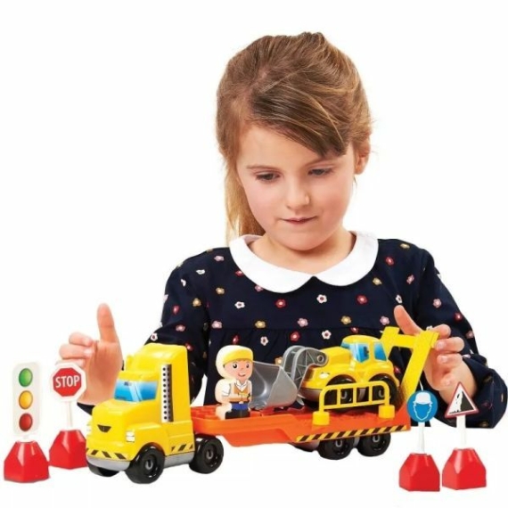 Abrick: Munkagépet szállító kamion játékszett - 32 cm