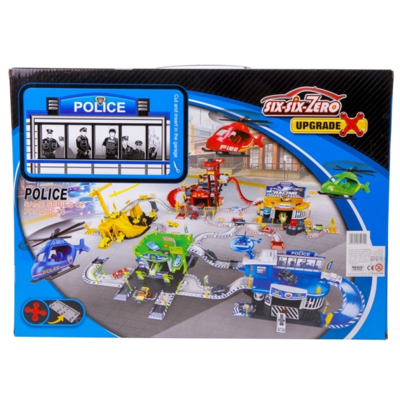 Rendőrségi parkolóház és helikopter leszálló 2 db kisautóval