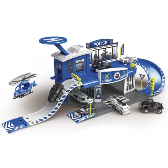 Rendőrségi parkolóház és helikopter leszálló 2 db kisautóval