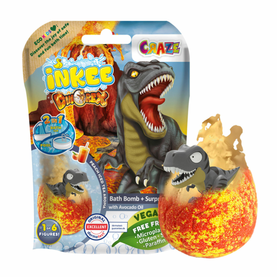 Craze Inkee vegán fürdőgolyó csomag - dino figurával barackos jeges tea aromával