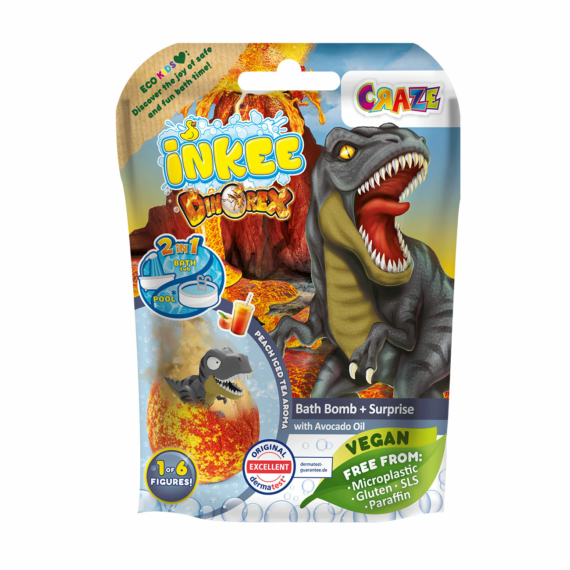Craze Inkee vegán fürdőgolyó csomag - dino figurával barackos jeges tea aromával